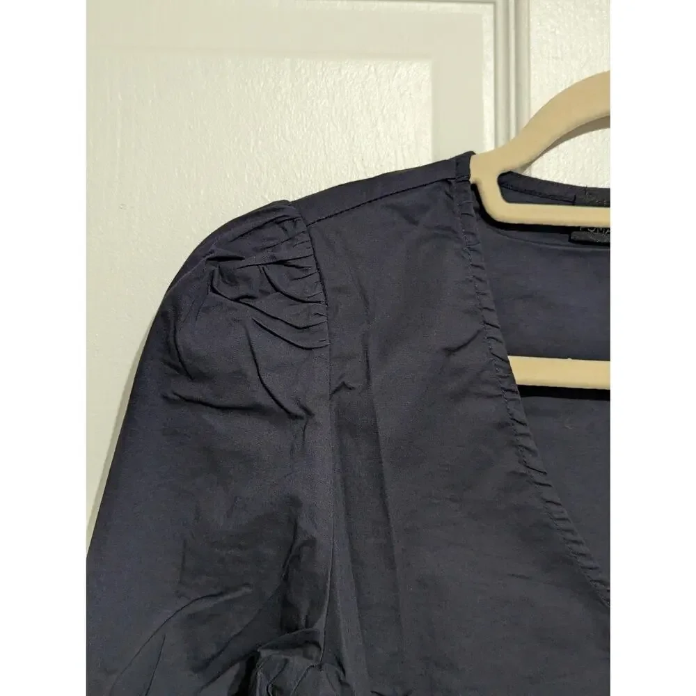 Tuckernuck NWOT Pomander Place Easton Blouse XS Navy V-Neck Puff Sleeve Top